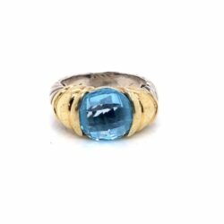 David Yurman two tone ring, 14KY gold and silver with blue topaz