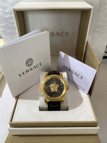 Versace 43mm Mens Palazzo Empire IP Yellow Gold Tone Quartz Watch