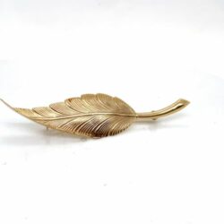 Vintage 14k Yellow Gold Tiffany & Co. Leaf Feather Brooch Pin