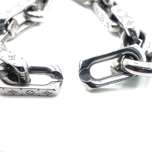 Louis Vuitton Chain Links Necklace Engraved Monogram Silver in