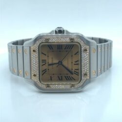 CARTIER SANTOS DE CARTIER MEDIUM MODEL W3SA0007 GOLDEN SUNRAY DIAL DIAMOND BEZEL