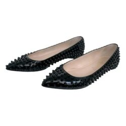 CHRISTIAN LOUBOUTIN PIGALLE SPIKES FLATS PATENT LEATHER BLACK EU 38.5 US 8