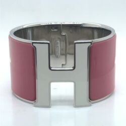 HERMES EXTRA WIDE PINK AND WHITE CLIC CLAC H BRACELET SIZE PM