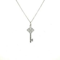 Tiffany & Co. 18k White Gold Diamond Victoria Key Pendant Necklace 16"