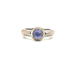 Tiffany & Co. France 18k White Gold & Amethyst Bezel Set Solitiare Ring Size 6.5