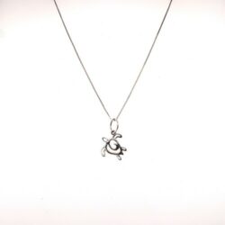 HAKU brand 14K White Gold box chain 17 inch and turtle charm