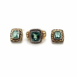 Samuel Behnam bjc earrings/ring set silver/14ky & praseolite quartz