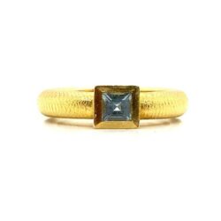 Paul Morelli 18k Yellow Gold Bezel Set Square Blue Aquamarine Ring Size 6.5