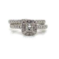 1.11ctw Neil Lane 14k White Gold Diamond Engagement Ring Wedding Band Set 6.25