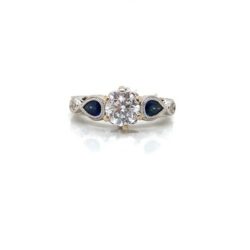 Engagement ring Shane & Co. design RB diamond 0.70ct E I1 with sapphires 14Kw