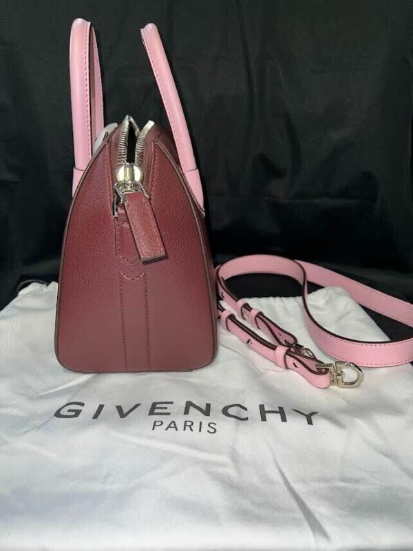 GIVENCHY GOATSKIN MINI TRI-COLOR ANTIGONA BURGUNDY PINK WHITE TOP HANDLE BAG - Image 6