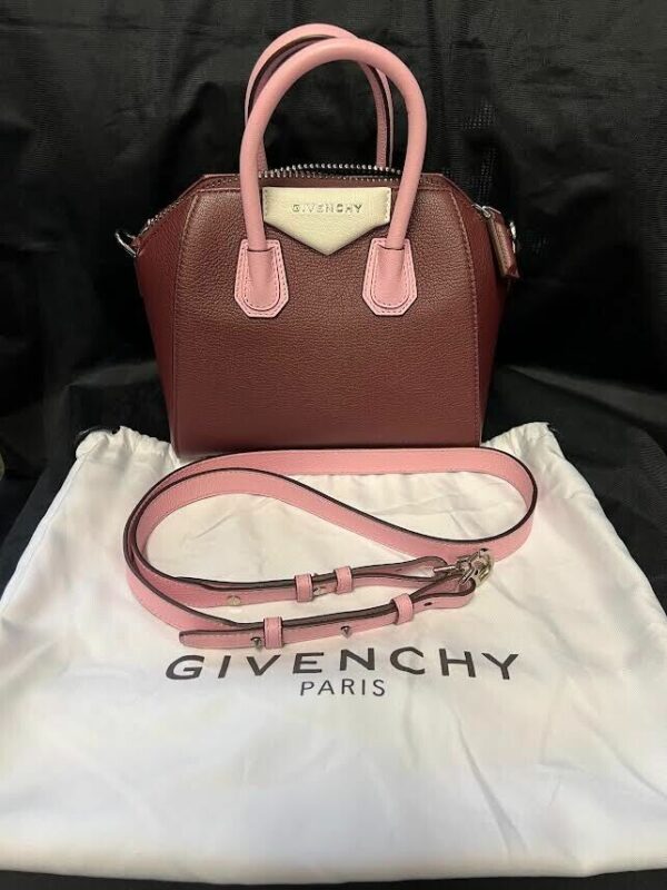 GIVENCHY GOATSKIN MINI TRI-COLOR ANTIGONA BURGUNDY PINK WHITE TOP HANDLE BAG - Image 10