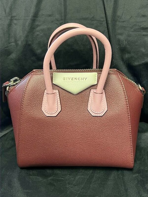 GIVENCHY GOATSKIN MINI TRI-COLOR ANTIGONA BURGUNDY PINK WHITE TOP HANDLE BAG - Image 11