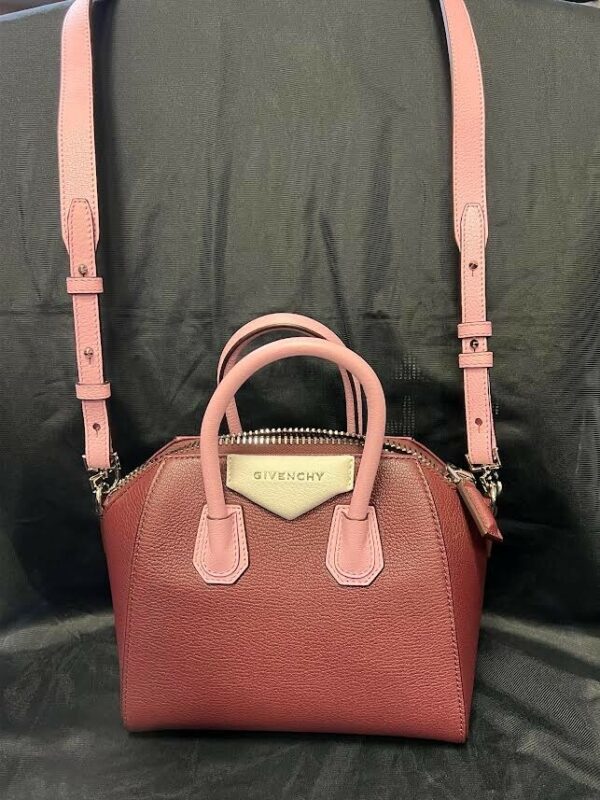 GIVENCHY GOATSKIN MINI TRI-COLOR ANTIGONA BURGUNDY PINK WHITE TOP HANDLE BAG - Image 13