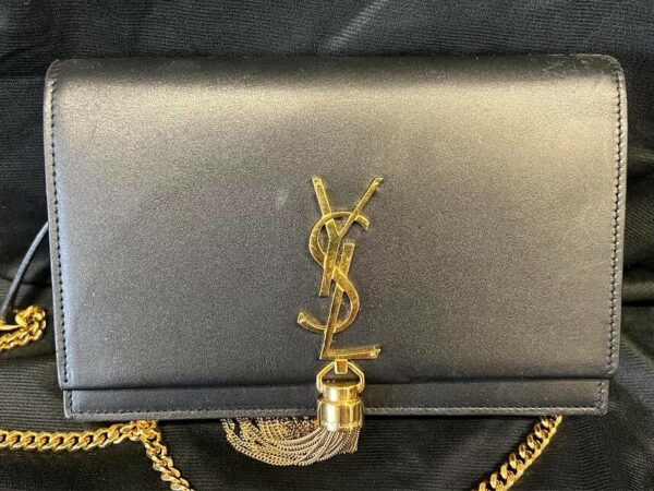 Saint Laurent Classic KATE Monogram Tassel Chain Wallet Leather BLACK/GOLD