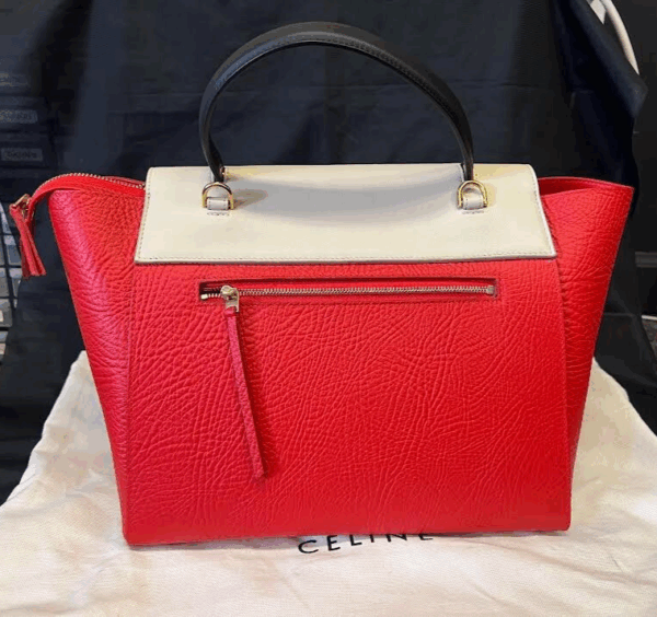 CELINE ELEPHANT CALFSKIN MINI TRI-COLOR BELT BAG VERMILLION W REMOVABLE STRAP - Image 4