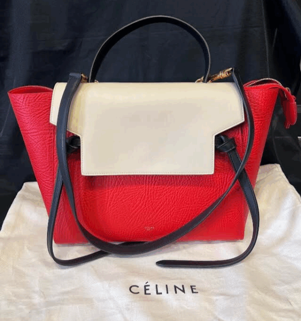 CELINE ELEPHANT CALFSKIN MINI TRI-COLOR BELT BAG VERMILLION W REMOVABLE STRAP - Image 11