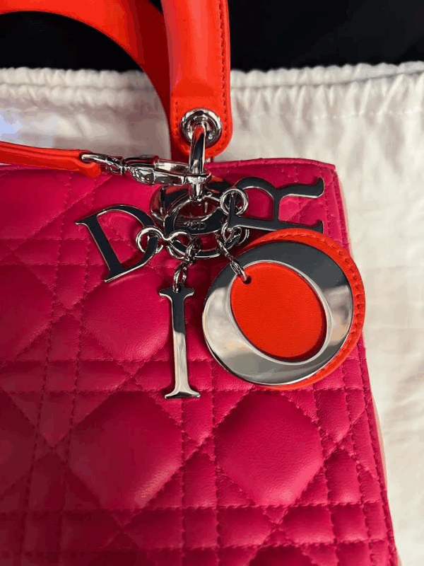 CHRISTIAN DIOR TRI COLOR LADY DIOR MEDIUM TOP HANDLE BAG W REMOVABLE STRAP - Image 9