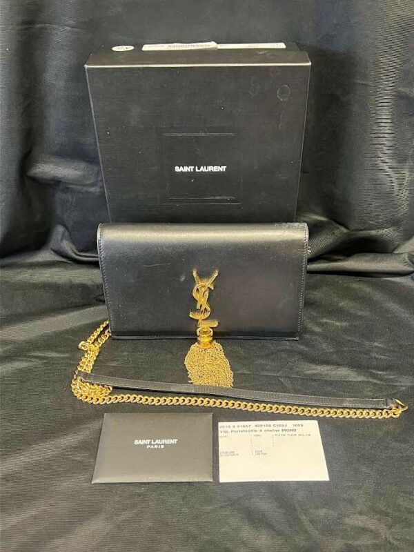 Saint Laurent Classic KATE Monogram Tassel Chain Wallet Leather BLACK/GOLD - Image 15