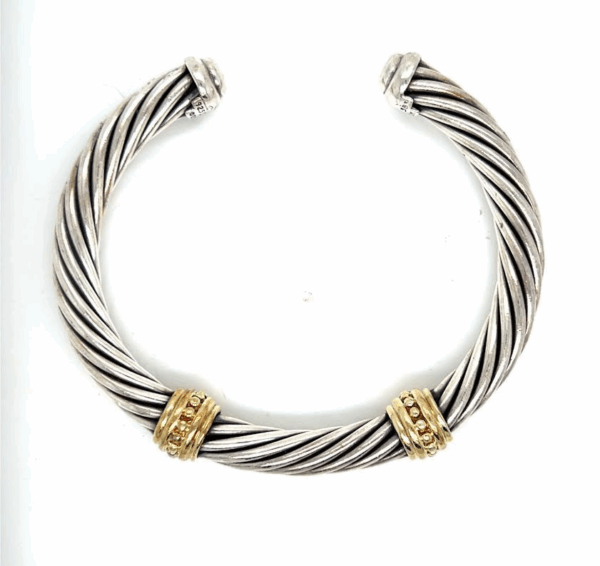 DAVID YURMAN TWO-TONE DOUBLE STATION CUFF BRACELET SILVER 925 14K YELLOW GOLD - Image 10