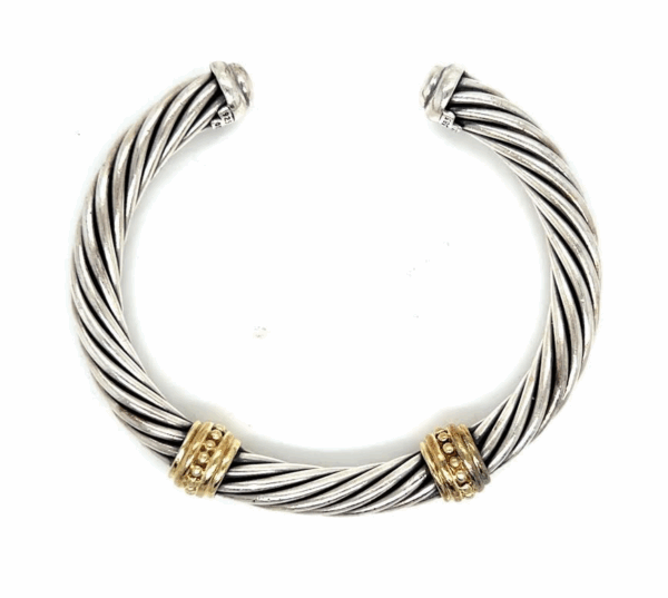DAVID YURMAN TWO-TONE DOUBLE STATION CUFF BRACELET SILVER 925 14K YELLOW GOLD - Image 11