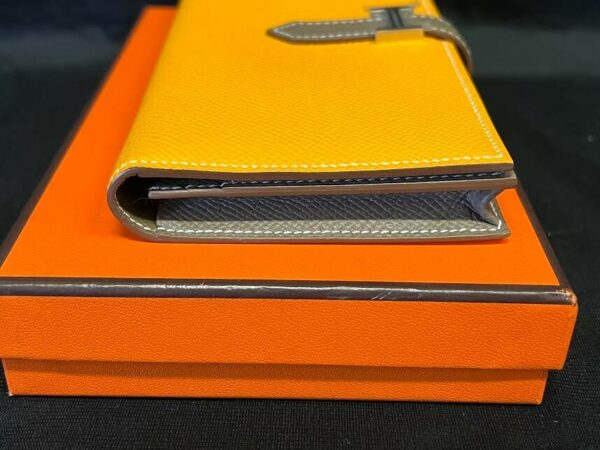 HERMES BEARN WALLET ORANGE/BROWN BI-FOLD LEATHER, 5 CREDIT CARD, CHANGE PURSE - Image 5