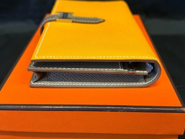HERMES BEARN WALLET ORANGE/BROWN BI-FOLD LEATHER, 5 CREDIT CARD, CHANGE PURSE - Image 6