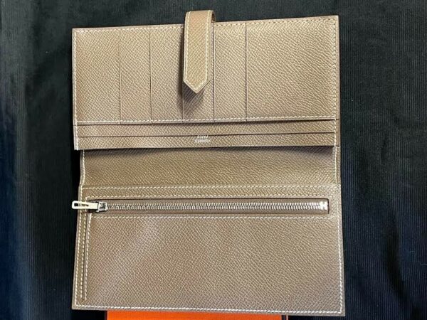 HERMES BEARN WALLET ORANGE/BROWN BI-FOLD LEATHER, 5 CREDIT CARD, CHANGE PURSE - Image 8
