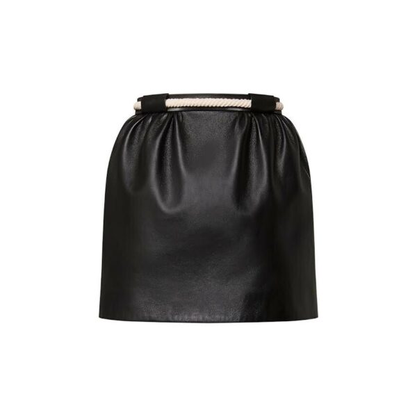 LOUIS VUITTON MINI LEATHER SKIRT WITH ROPE BELT BLACK SIZE 38/US 4-6 1AGHS1 - Image 2