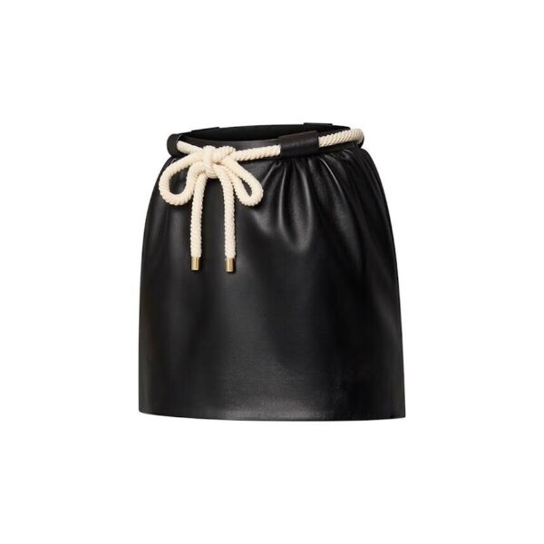 LOUIS VUITTON MINI LEATHER SKIRT WITH ROPE BELT BLACK SIZE 38/US 4-6 1AGHS1 - Image 3