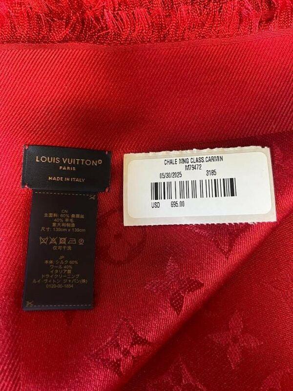 LOUIS VUITTON MONOGRAM CLASSIC SHAWL M79472 CARMINE/RED SILK/WOOL - Image 5