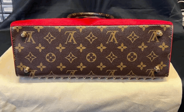 LOUIS VUITTON x CHRISTIAN LOUBOUTIN MONOGRAM STUDDED RED CALFHAIR TOP HANDLE BAG - Image 5