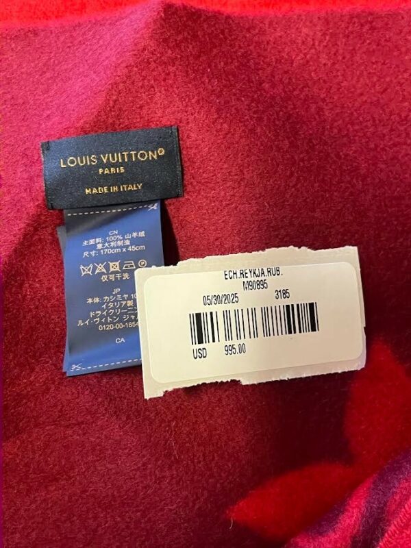 LOUIS VUITTON REYKJAVIK SCARF 100% CASHMERE RUBIS/RED 74.8x17.7 in M90895 - Image 5