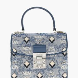 MCM SMALL MONOGRAM JAQUARD TRACY CROSSBODY BAG BLUE W REMOVABLE ADJUSTABLE STRAP