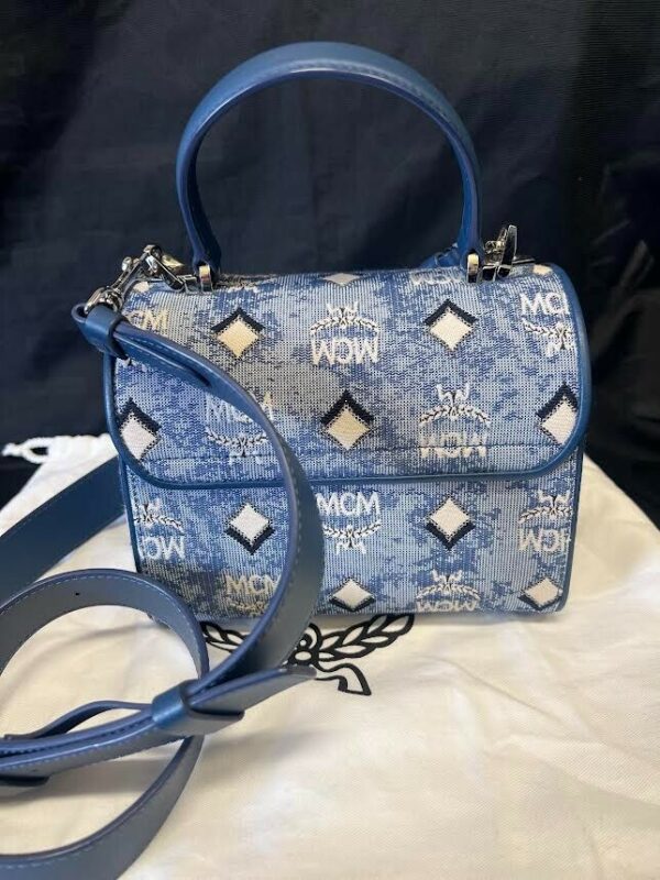 MCM SMALL MONOGRAM JAQUARD TRACY CROSSBODY BAG BLUE W REMOVABLE ADJUSTABLE STRAP - Image 5