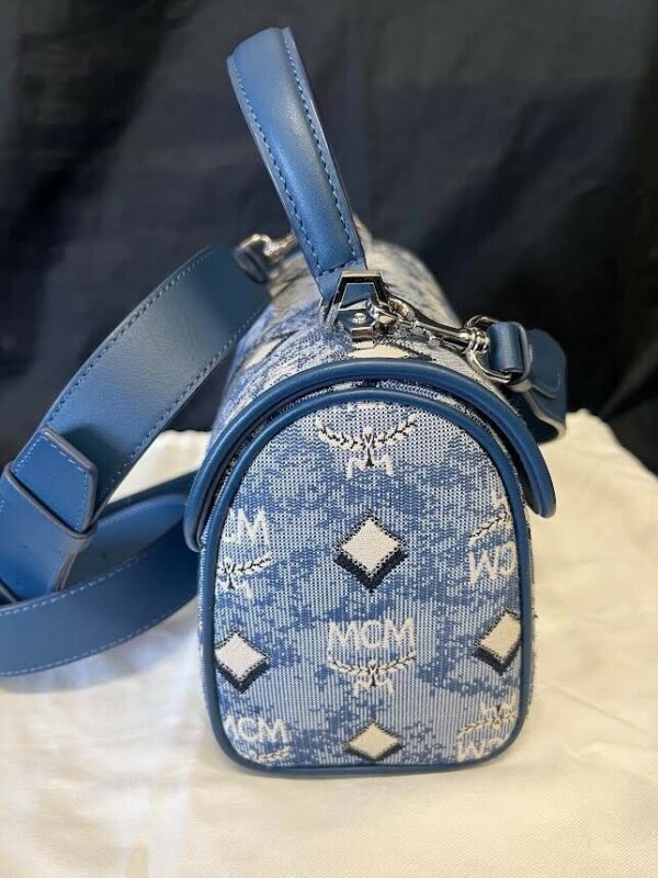 MCM SMALL MONOGRAM JAQUARD TRACY CROSSBODY BAG BLUE W REMOVABLE ADJUSTABLE STRAP - Image 6