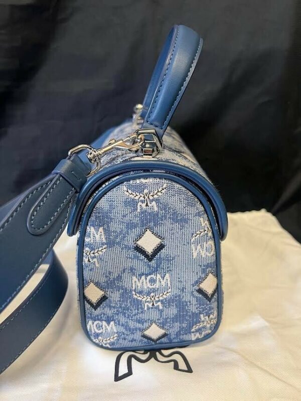 MCM SMALL MONOGRAM JAQUARD TRACY CROSSBODY BAG BLUE W REMOVABLE ADJUSTABLE STRAP - Image 7