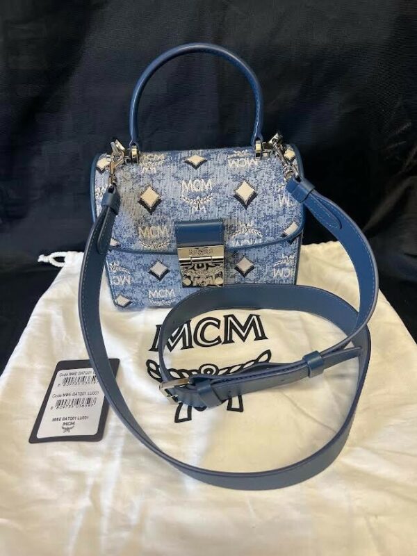 MCM SMALL MONOGRAM JAQUARD TRACY CROSSBODY BAG BLUE W REMOVABLE ADJUSTABLE STRAP - Image 11