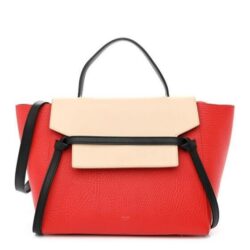 CELINE ELEPHANT CALFSKIN MINI TRI-COLOR BELT BAG VERMILLION W REMOVABLE STRAP