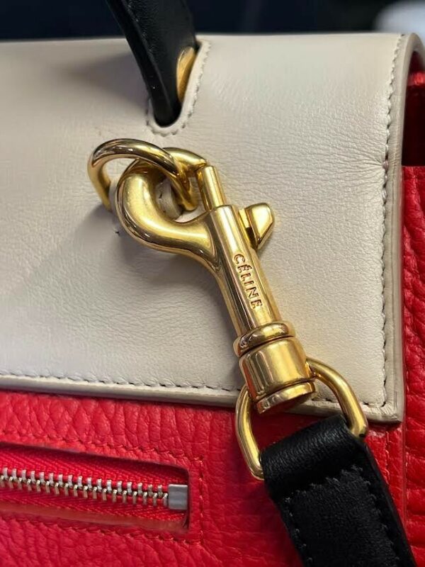 CELINE ELEPHANT CALFSKIN MINI TRI-COLOR BELT BAG VERMILLION W REMOVABLE STRAP - Image 8