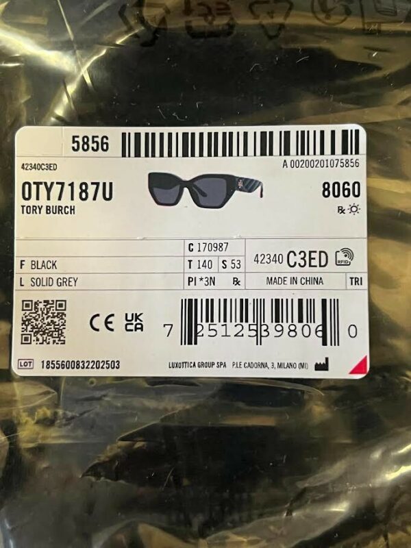 TORY BURCH SUNGLASSES TY7187U 170987 BLACK FRAME SOLID GREY LENS 140mm - Image 10