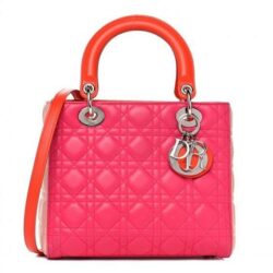 CHRISTIAN DIOR TRI COLOR LADY DIOR MEDIUM TOP HANDLE BAG W REMOVABLE STRAP