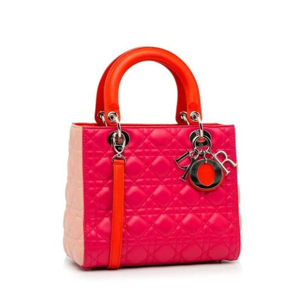 CHRISTIAN DIOR TRI COLOR LADY DIOR MEDIUM TOP HANDLE BAG W REMOVABLE STRAP - Image 2