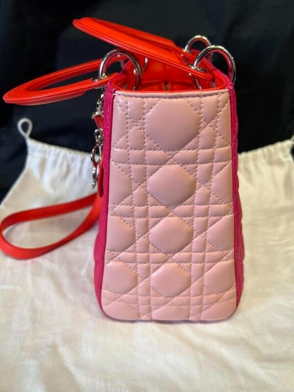 CHRISTIAN DIOR TRI COLOR LADY DIOR MEDIUM TOP HANDLE BAG W REMOVABLE STRAP - Image 5