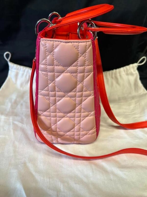 CHRISTIAN DIOR TRI COLOR LADY DIOR MEDIUM TOP HANDLE BAG W REMOVABLE STRAP - Image 6