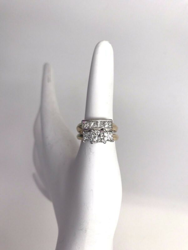 2.20tcw Three Stone Diamond Engagement Ring and Wedding Band 17k Gold & Platinum - Image 2