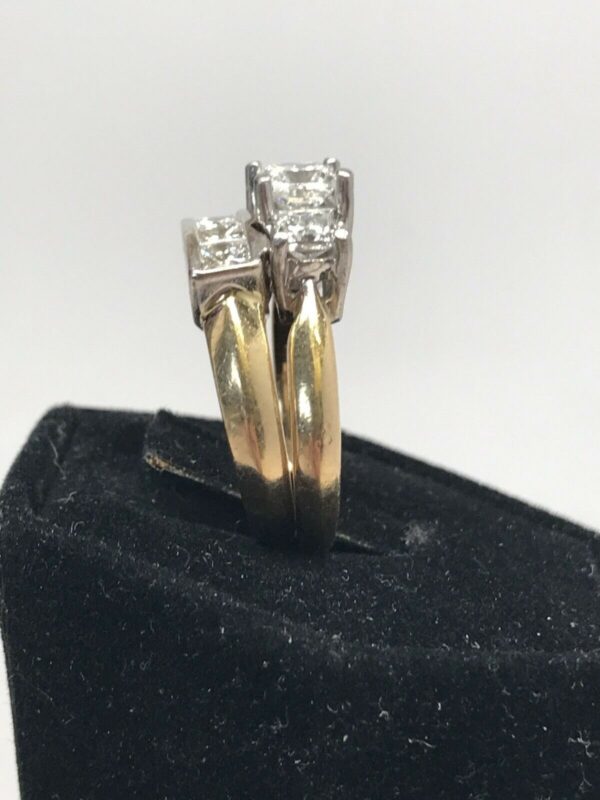 2.20tcw Three Stone Diamond Engagement Ring and Wedding Band 17k Gold & Platinum - Image 5