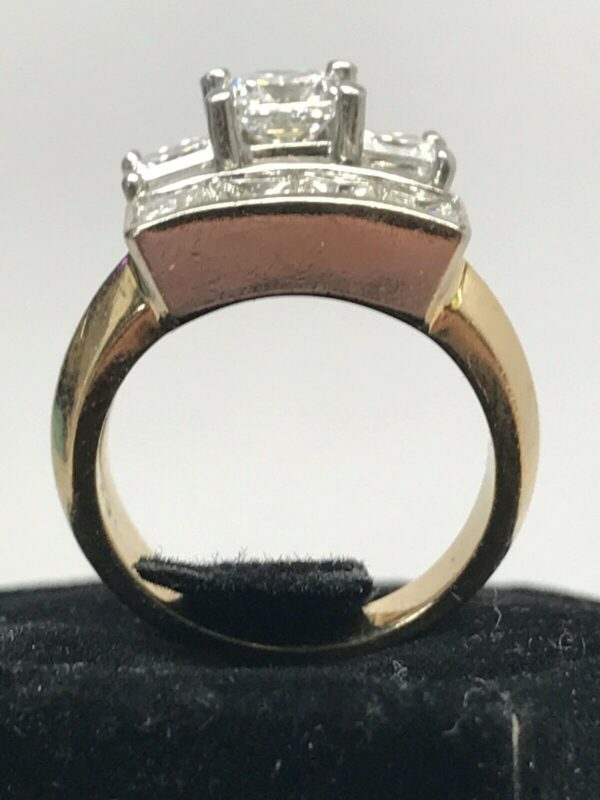2.20tcw Three Stone Diamond Engagement Ring and Wedding Band 17k Gold & Platinum - Image 6