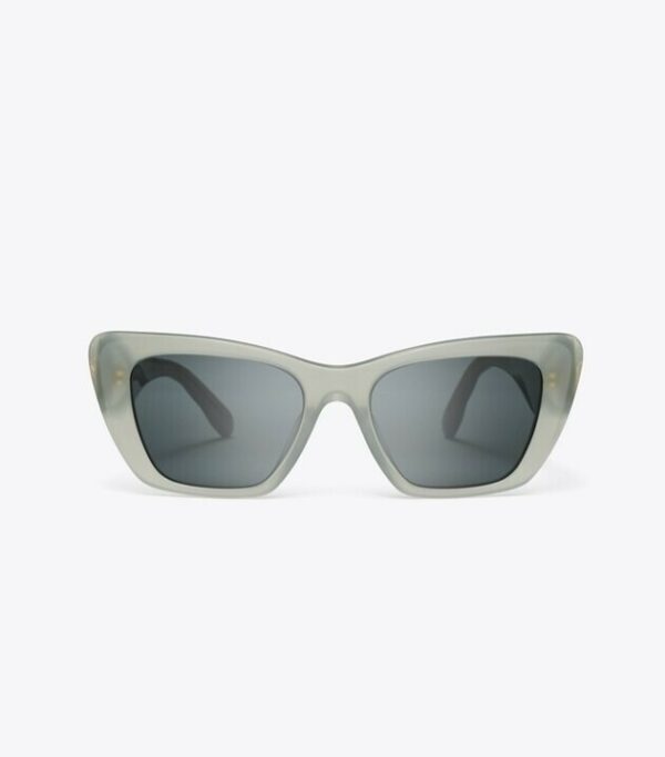 TORY BURCH KIRA CAT-EYE SUNGLASSES TY7216U GREY GREEN FRAME, DARK GREY LENS 140