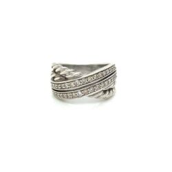 DAVID YURMAN DIAMOND CROSSOVER SILVER RING SIZE 8